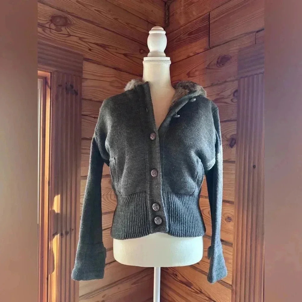 Gray Women's Sweater with Button-Up Design